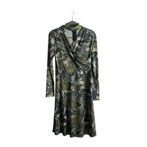 Donna Due Women’s Green Print Crossover Midi Belted Dress